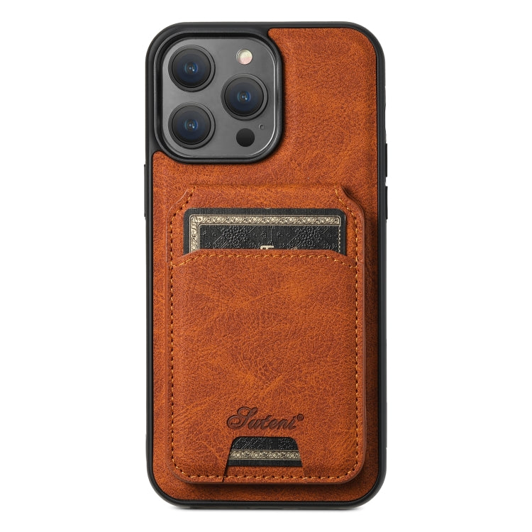 For iPhone 14 Pro Suteni H17 Litchi Texture Leather MagSafe Detachable Wallet Phone Case(Khaki) by Suteni