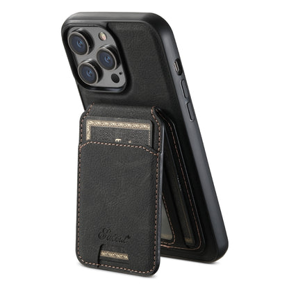 For iPhone 13 Suteni H17 Litchi Texture Leather MagSafe Detachable Wallet Phone Case(Black) by Suteni