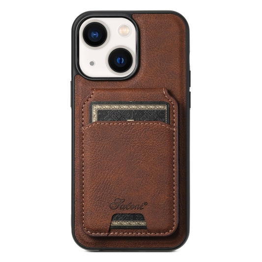 For iPhone 13 Suteni H17 Litchi Texture Leather MagSafe Detachable Wallet Phone Case(Brown) - iPhone 13 Cases by Suteni | Online Shopping UK | buy2fix