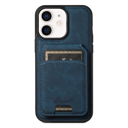 For iPhone 12 Suteni H17 Litchi Texture Leather MagSafe Detachable Wallet Phone Case(Blue) by Suteni