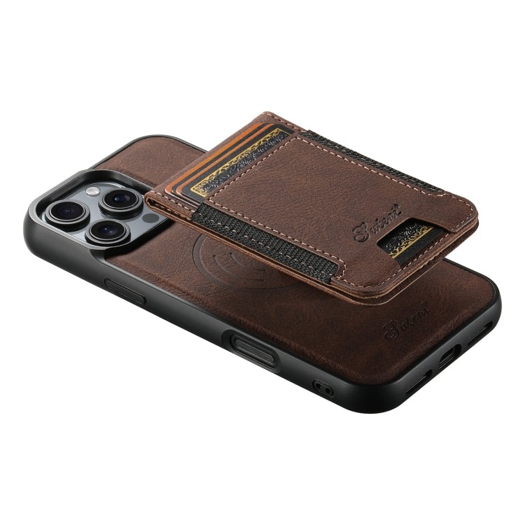 For iPhone 16 Pro Suteni H17 Litchi Texture Leather MagSafe Detachable Wallet Phone Case(Brown) - iPhone 16 Pro Cases by Suteni | Online Shopping UK | buy2fix