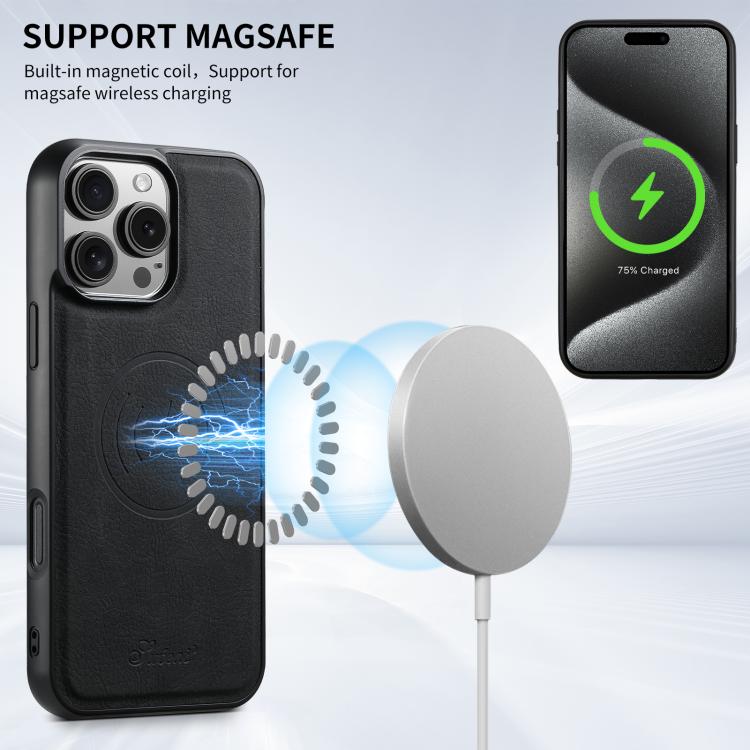 For iPhone 16e Suteni H17 Litchi Texture Leather MagSafe Detachable Wallet Phone Case(Black) - iPhone 16e Cases by Suteni | Online Shopping UK | buy2fix