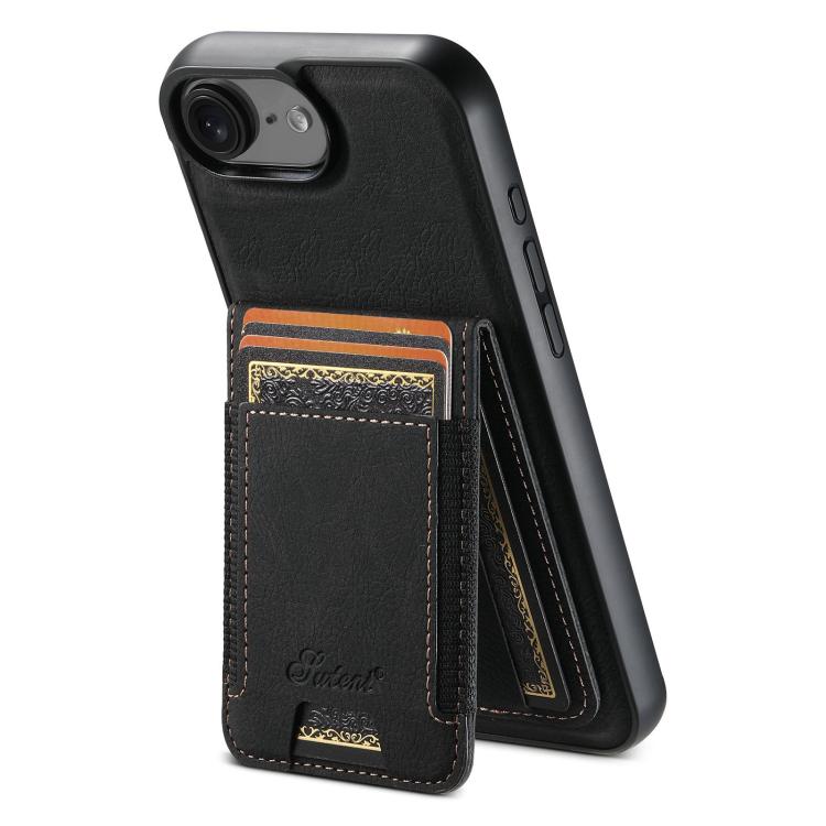 For iPhone 16e Suteni H17 Litchi Texture Leather MagSafe Detachable Wallet Phone Case(Black) - iPhone 16e Cases by Suteni | Online Shopping UK | buy2fix