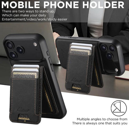 For iPhone 17 Suteni H17 Litchi Texture Leather MagSafe Detachable Wallet Phone Case(Black) - iPhone 17 Cases by Suteni | Online Shopping UK | buy2fix