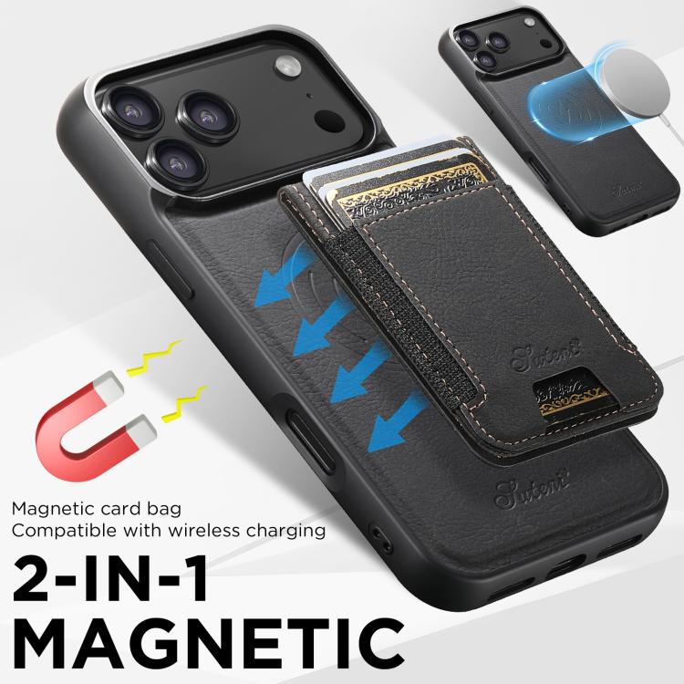 For iPhone 17 Suteni H17 Litchi Texture Leather MagSafe Detachable Wallet Phone Case(Black) - iPhone 17 Cases by Suteni | Online Shopping UK | buy2fix