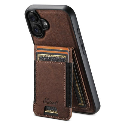 For iPhone 17 Suteni H17 Litchi Texture Leather MagSafe Detachable Wallet Phone Case(Brown) - iPhone 17 Cases by Suteni | Online Shopping UK | buy2fix