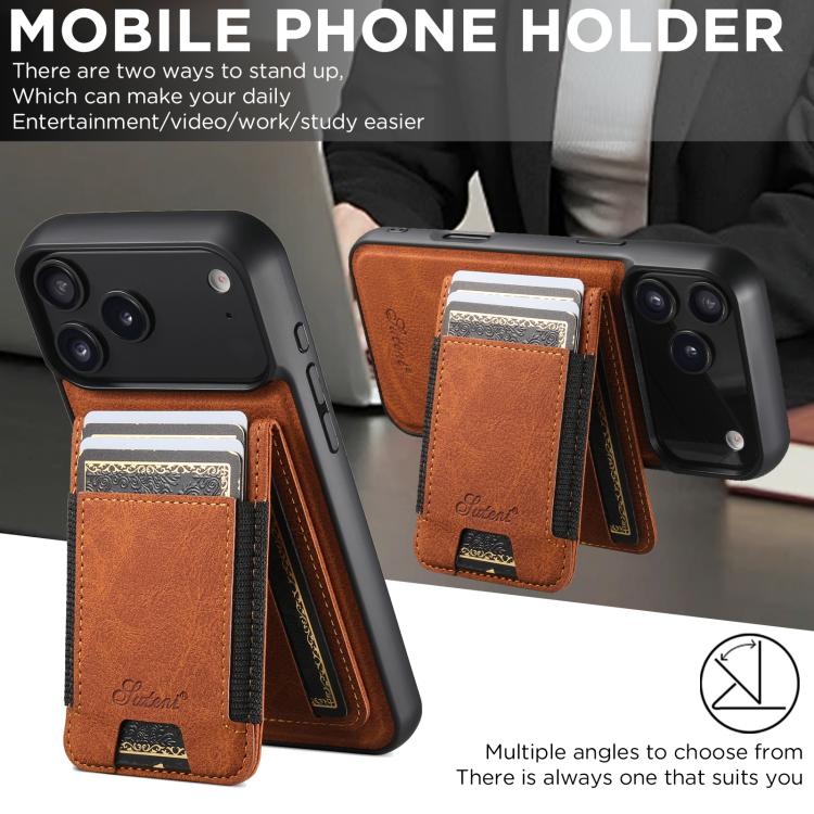 For iPhone 17 Suteni H17 Litchi Texture Leather MagSafe Detachable Wallet Phone Case(Khaki) - iPhone 17 Cases by Suteni | Online Shopping UK | buy2fix