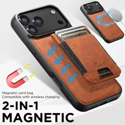 For iPhone 17 Suteni H17 Litchi Texture Leather MagSafe Detachable Wallet Phone Case(Khaki) - iPhone 17 Cases by Suteni | Online Shopping UK | buy2fix