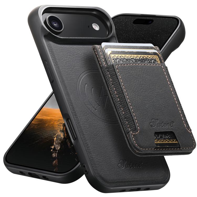 For iPhone 17 Air Suteni H17 Litchi Texture Leather MagSafe Detachable Wallet Phone Case(Black) - iPhone 17 Air Cases by Suteni | Online Shopping UK | buy2fix