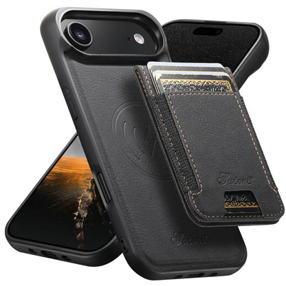 For iPhone 17 Air Suteni H17 Litchi Texture Leather MagSafe Detachable Wallet Phone Case(Black) - iPhone 17 Air Cases by Suteni | Online Shopping UK | buy2fix