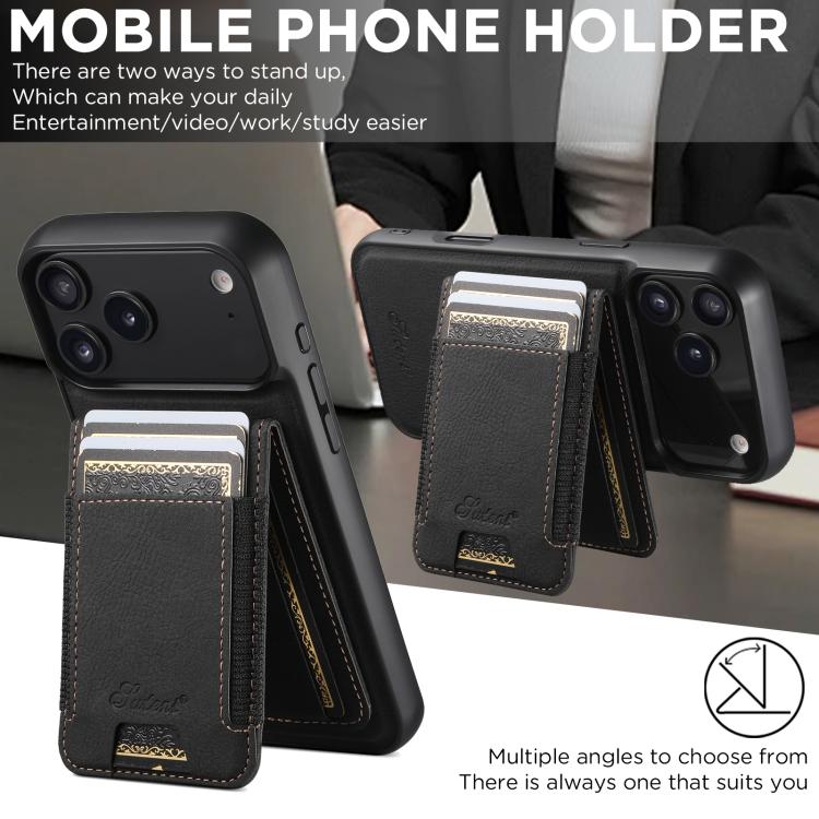 For iPhone 17 Air Suteni H17 Litchi Texture Leather MagSafe Detachable Wallet Phone Case(Black) - iPhone 17 Air Cases by Suteni | Online Shopping UK | buy2fix