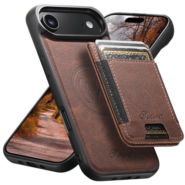 For iPhone 17 Air Suteni H17 Litchi Texture Leather MagSafe Detachable Wallet Phone Case(Brown) - iPhone 17 Air Cases by Suteni | Online Shopping UK | buy2fix
