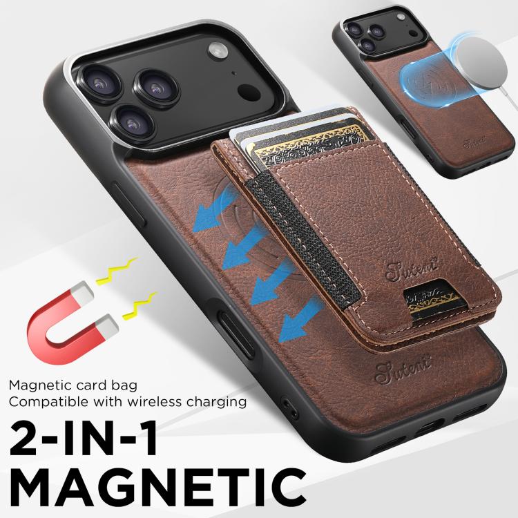 For iPhone 17 Air Suteni H17 Litchi Texture Leather MagSafe Detachable Wallet Phone Case(Brown) - iPhone 17 Air Cases by Suteni | Online Shopping UK | buy2fix