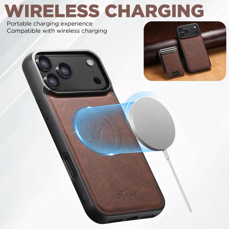 For iPhone 17 Air Suteni H17 Litchi Texture Leather MagSafe Detachable Wallet Phone Case(Brown) - iPhone 17 Air Cases by Suteni | Online Shopping UK | buy2fix