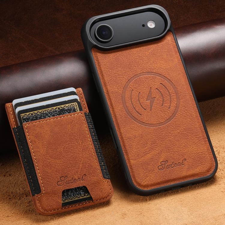 For iPhone 17 Air Suteni H17 Litchi Texture Leather MagSafe Detachable Wallet Phone Case(Khaki) - iPhone 17 Air Cases by Suteni | Online Shopping UK | buy2fix