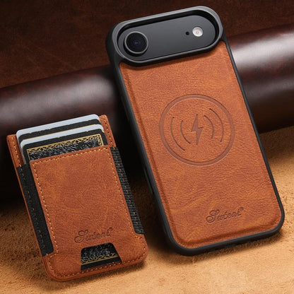 For iPhone 17 Air Suteni H17 Litchi Texture Leather MagSafe Detachable Wallet Phone Case(Khaki) - iPhone 17 Air Cases by Suteni | Online Shopping UK | buy2fix