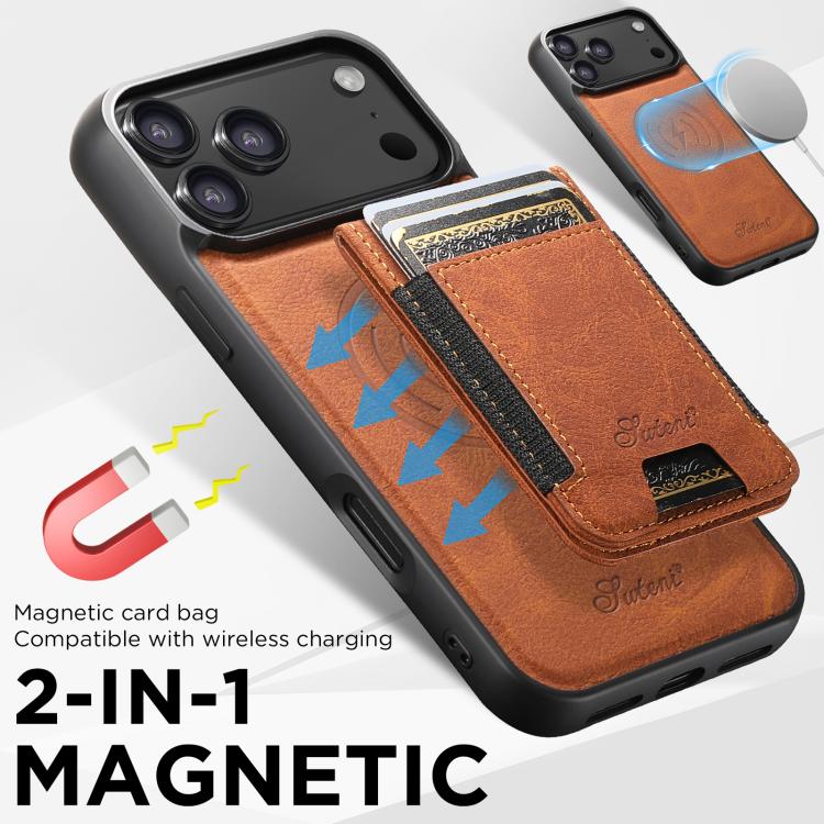 For iPhone 17 Air Suteni H17 Litchi Texture Leather MagSafe Detachable Wallet Phone Case(Khaki) - iPhone 17 Air Cases by Suteni | Online Shopping UK | buy2fix