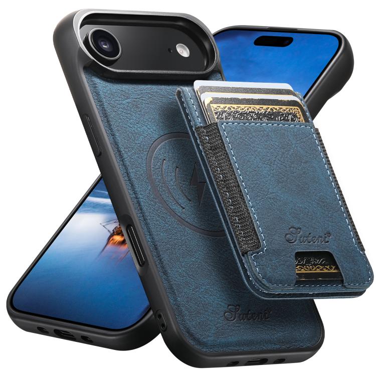 For iPhone 17 Air Suteni H17 Litchi Texture Leather MagSafe Detachable Wallet Phone Case(Blue) - iPhone 17 Air Cases by Suteni | Online Shopping UK | buy2fix