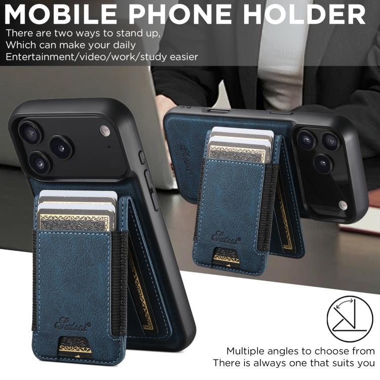 For iPhone 17 Air Suteni H17 Litchi Texture Leather MagSafe Detachable Wallet Phone Case(Blue) - iPhone 17 Air Cases by Suteni | Online Shopping UK | buy2fix