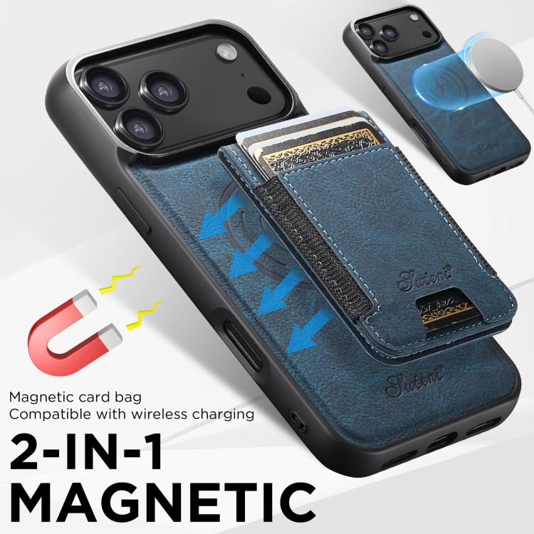 For iPhone 17 Air Suteni H17 Litchi Texture Leather MagSafe Detachable Wallet Phone Case(Blue) - iPhone 17 Air Cases by Suteni | Online Shopping UK | buy2fix