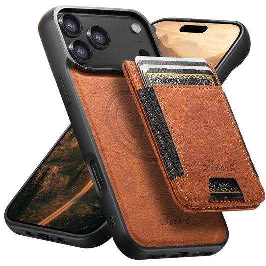For iPhone 17 Pro Suteni H17 Litchi Texture Leather MagSafe Detachable Wallet Phone Case(Khaki) - iPhone 17 Pro Cases by Suteni | Online Shopping UK | buy2fix