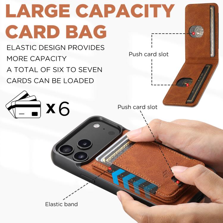 For iPhone 17 Pro Suteni H17 Litchi Texture Leather MagSafe Detachable Wallet Phone Case(Khaki) - iPhone 17 Pro Cases by Suteni | Online Shopping UK | buy2fix