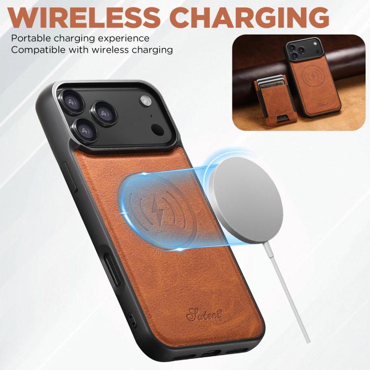 For iPhone 17 Pro Suteni H17 Litchi Texture Leather MagSafe Detachable Wallet Phone Case(Khaki) - iPhone 17 Pro Cases by Suteni | Online Shopping UK | buy2fix