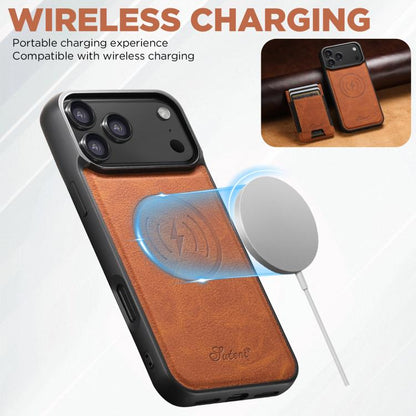 For iPhone 17 Pro Suteni H17 Litchi Texture Leather MagSafe Detachable Wallet Phone Case(Khaki) - iPhone 17 Pro Cases by Suteni | Online Shopping UK | buy2fix