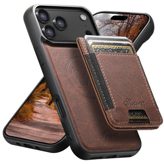 For iPhone 17 Pro Max Suteni H17 Litchi Texture Leather MagSafe Detachable Wallet Phone Case(Brown) - iPhone 17 Pro Max Cases by Suteni | Online Shopping UK | buy2fix