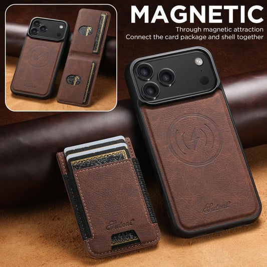 For iPhone 17 Pro Max Suteni H17 Litchi Texture Leather MagSafe Detachable Wallet Phone Case(Brown) - iPhone 17 Pro Max Cases by Suteni | Online Shopping UK | buy2fix