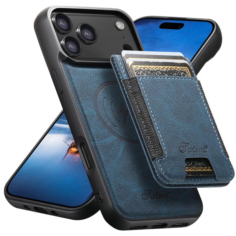 For iPhone 17 Pro Max Suteni H17 Litchi Texture Leather MagSafe Detachable Wallet Phone Case(Blue) - iPhone 17 Pro Max Cases by Suteni | Online Shopping UK | buy2fix