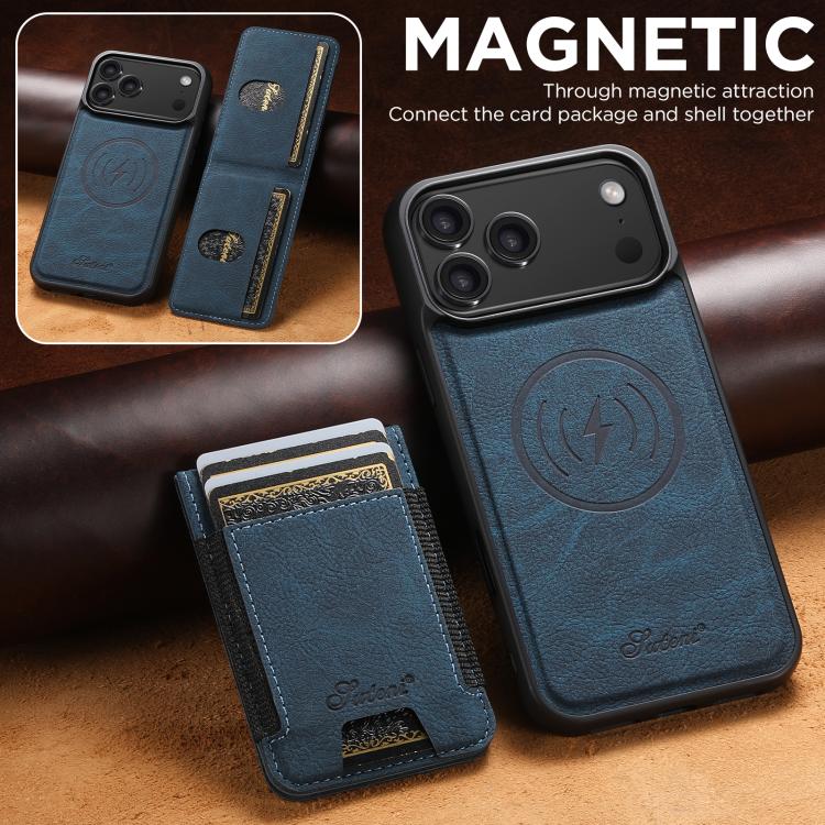 For iPhone 17 Pro Max Suteni H17 Litchi Texture Leather MagSafe Detachable Wallet Phone Case(Blue) - iPhone 17 Pro Max Cases by Suteni | Online Shopping UK | buy2fix