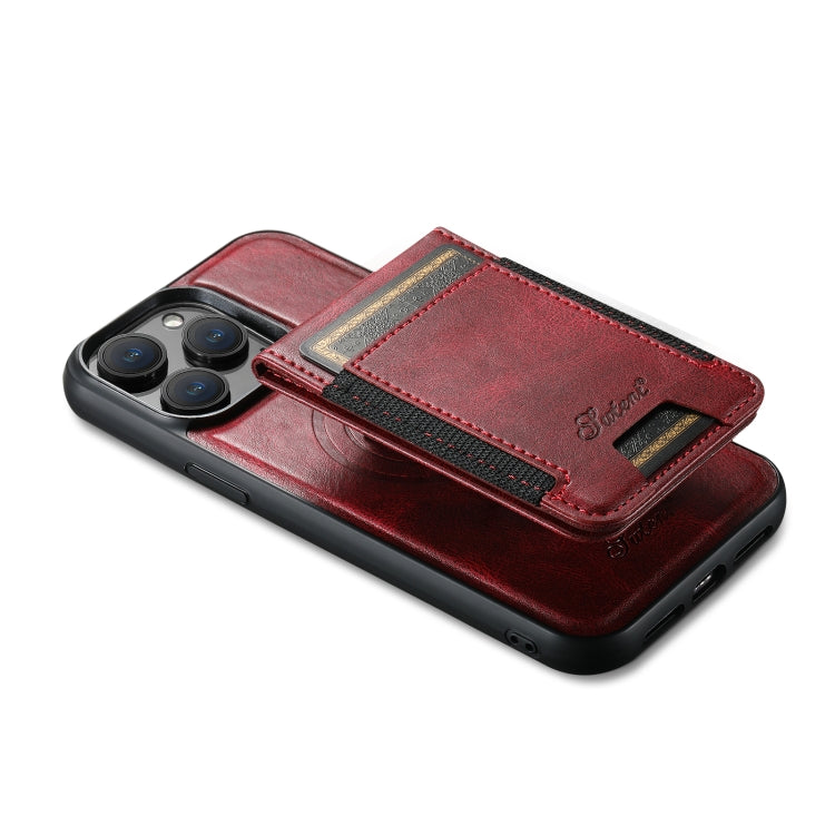 For iPhone 15 Pro Max Suteni H17 Oil Eax Leather MagSafe Detachable Wallet Phone Case(Red) by Suteni