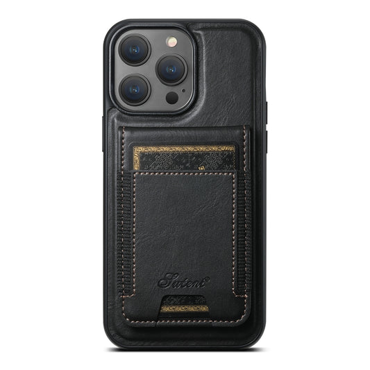For iPhone 12 Pro Suteni H17 Oil Eax Leather MagSafe Detachable Wallet Phone Case(Black) - iPhone 12 / 12 Pro Cases by Suteni | Online Shopping UK | buy2fix