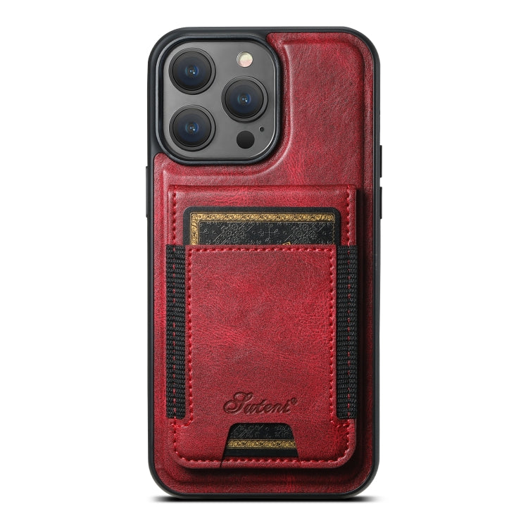 For iPhone 12 Pro Suteni H17 Oil Eax Leather MagSafe Detachable Wallet Phone Case(Red) - iPhone 12 / 12 Pro Cases by Suteni | Online Shopping UK | buy2fix