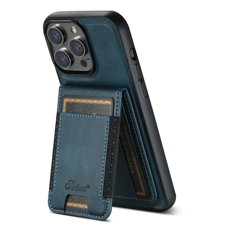 For iPhone 12 Pro Suteni H17 Oil Eax Leather MagSafe Detachable Wallet Phone Case(Blue) - iPhone 12 / 12 Pro Cases by Suteni | Online Shopping UK | buy2fix