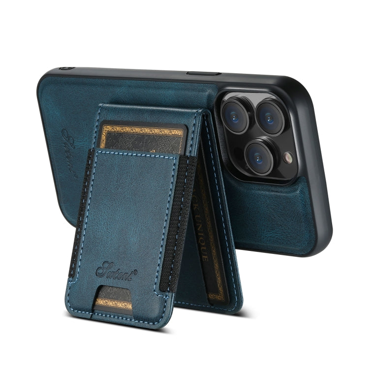 For iPhone 12 Pro Suteni H17 Oil Eax Leather MagSafe Detachable Wallet Phone Case(Blue) - iPhone 12 / 12 Pro Cases by Suteni | Online Shopping UK | buy2fix