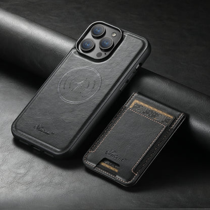 For iPhone 15 Pro Suteni H17 Oil Eax Leather MagSafe Detachable Wallet Phone Case(Black) - iPhone 15 Pro Cases by Suteni | Online Shopping UK | buy2fix
