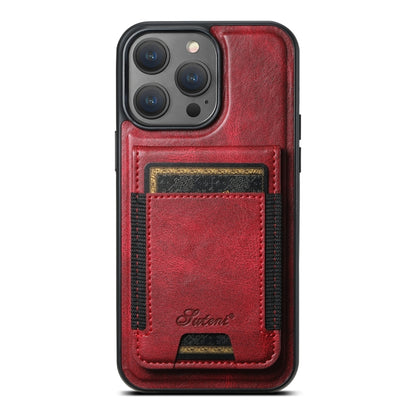 For iPhone 15 Pro Suteni H17 Oil Eax Leather MagSafe Detachable Wallet Phone Case(Red) - iPhone 15 Pro Cases by Suteni | Online Shopping UK | buy2fix