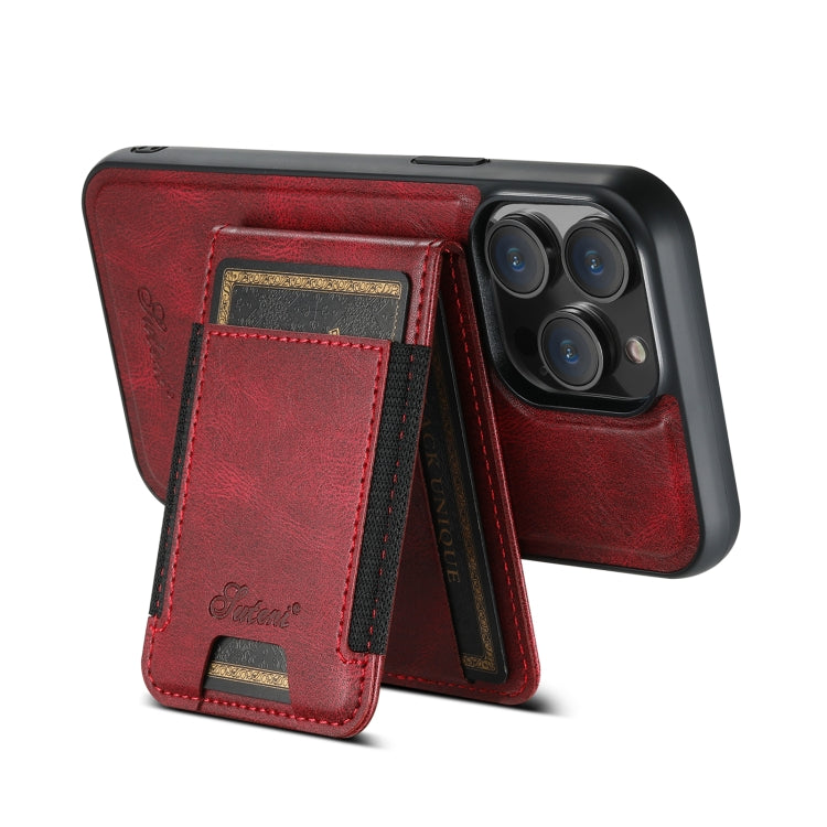 For iPhone 15 Pro Suteni H17 Oil Eax Leather MagSafe Detachable Wallet Phone Case(Red) - iPhone 15 Pro Cases by Suteni | Online Shopping UK | buy2fix