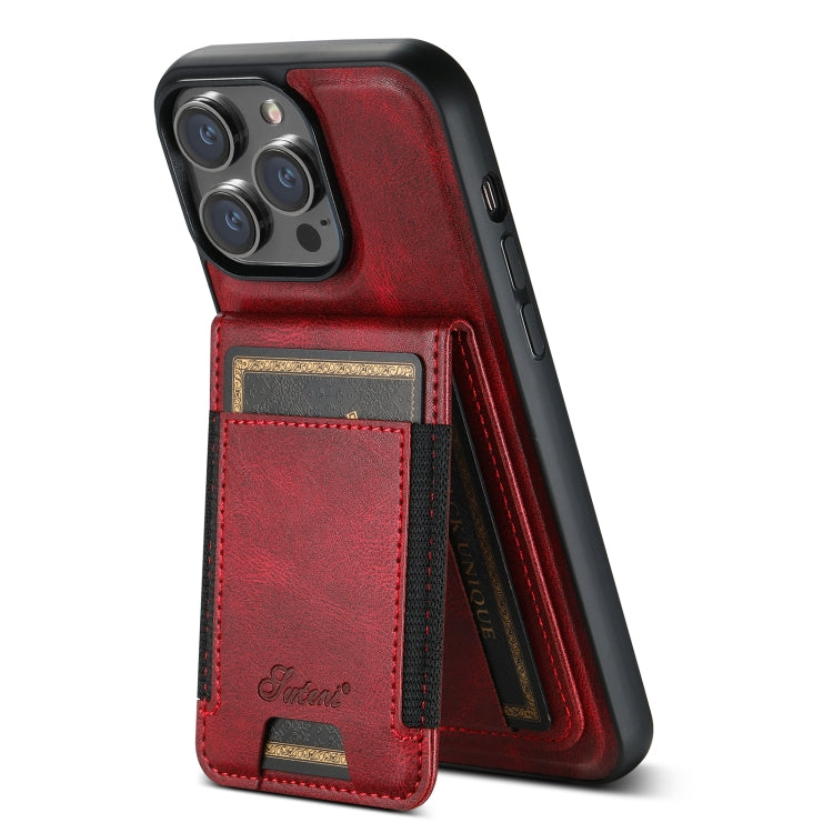 For iPhone 15 Pro Suteni H17 Oil Eax Leather MagSafe Detachable Wallet Phone Case(Red) - iPhone 15 Pro Cases by Suteni | Online Shopping UK | buy2fix