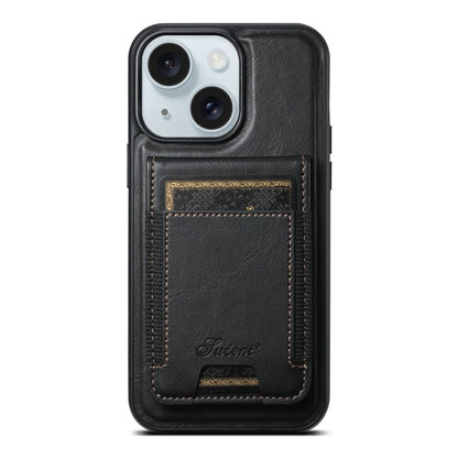 For iPhone 15 Plus Suteni H17 Oil Eax Leather MagSafe Detachable Wallet Phone Case(Black) by Suteni