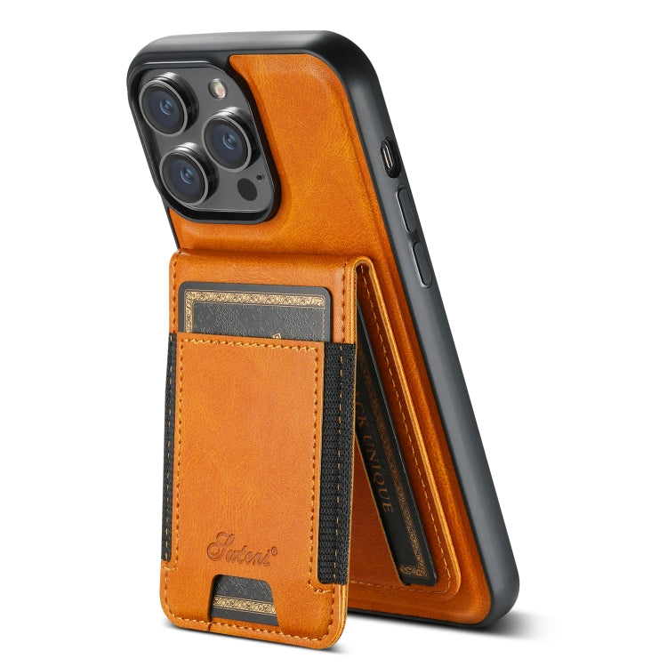 For iPhone 15 Plus Suteni H17 Oil Eax Leather MagSafe Detachable Wallet Phone Case(Khaki) by Suteni