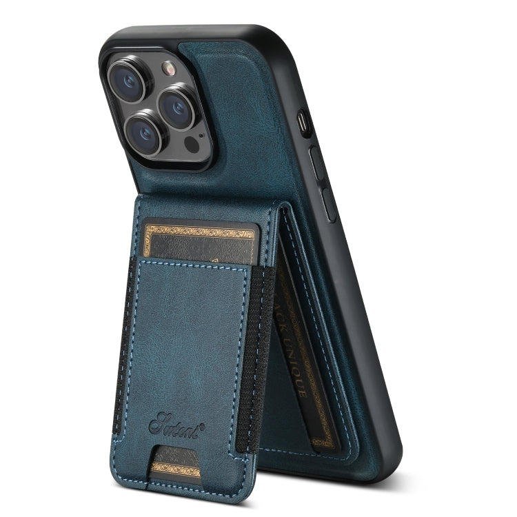 For iPhone 15 Plus Suteni H17 Oil Eax Leather MagSafe Detachable Wallet Phone Case(Blue) - iPhone 15 Plus Cases by Suteni | Online Shopping UK | buy2fix