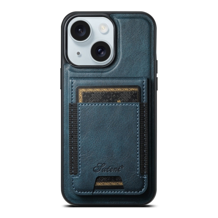For iPhone 15 Suteni H17 Oil Eax Leather MagSafe Detachable Wallet Phone Case(Blue) - iPhone 15 Cases by Suteni | Online Shopping UK | buy2fix