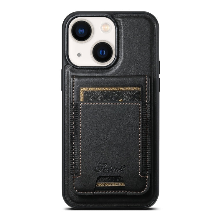 For iPhone 14 Plus Suteni H17 Oil Eax Leather MagSafe Detachable Wallet Phone Case(Black) by Suteni