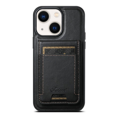 For iPhone 14 Plus Suteni H17 Oil Eax Leather MagSafe Detachable Wallet Phone Case(Black) by Suteni