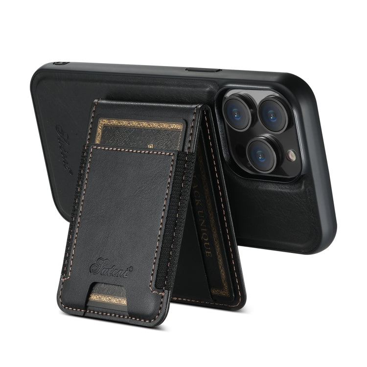 For iPhone 14 Plus Suteni H17 Oil Eax Leather MagSafe Detachable Wallet Phone Case(Black) by Suteni