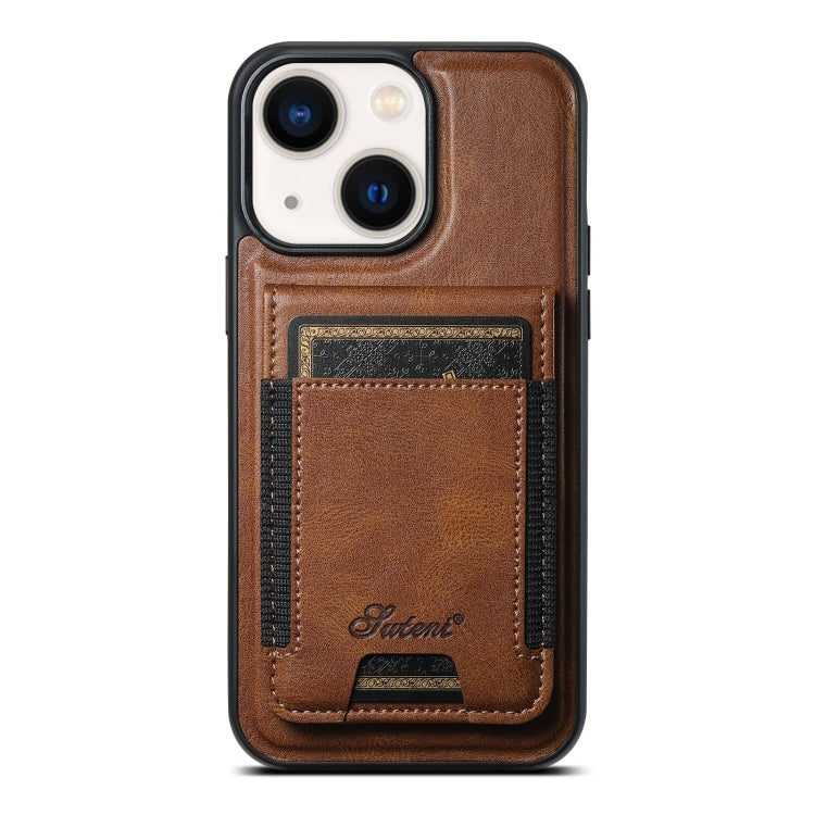 For iPhone 14 Suteni H17 Oil Eax Leather MagSafe Detachable Wallet Phone Case(Brown) by Suteni