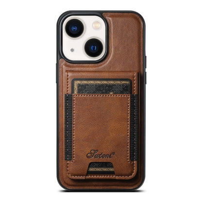 For iPhone 14 Suteni H17 Oil Eax Leather MagSafe Detachable Wallet Phone Case(Brown) by Suteni